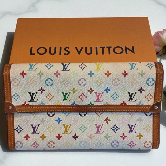 Authentic Louis Vuitton MultiColor Snap Closure Wallet & Dust Bag MSRP: $1250 - Picture 1 of 15
